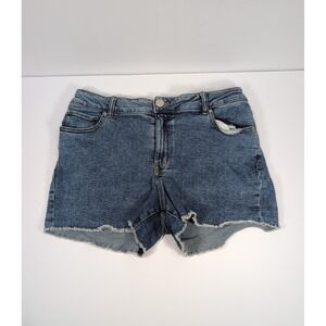 Maurices High Rise Jean Shorts Womens Size 16 Blue Frayed Cut Off  Button Zipper